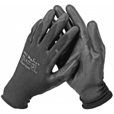 Gloves polyester with PU coating. black size 8